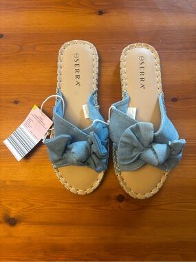 Serra Light Blue Bow Slide Sandals